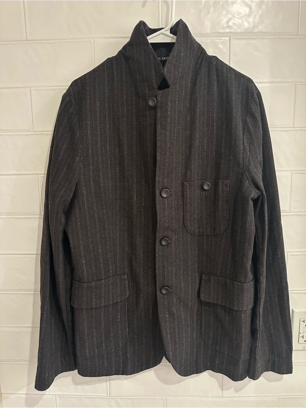 Hannes Roether Blazer Jacket Mens Military Black Pinstripe Striped Size M